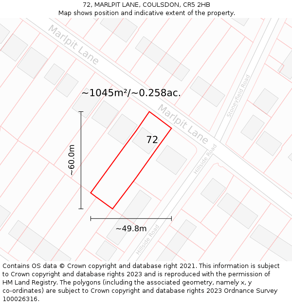 72, MARLPIT LANE, COULSDON, CR5 2HB: Plot and title map