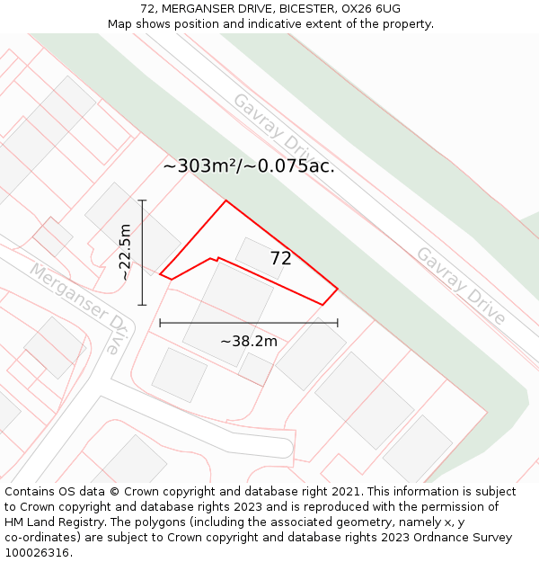 72, MERGANSER DRIVE, BICESTER, OX26 6UG: Plot and title map