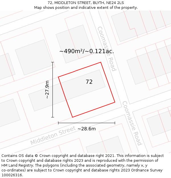 72, MIDDLETON STREET, BLYTH, NE24 2LS: Plot and title map