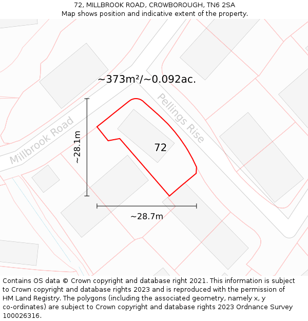 72, MILLBROOK ROAD, CROWBOROUGH, TN6 2SA: Plot and title map