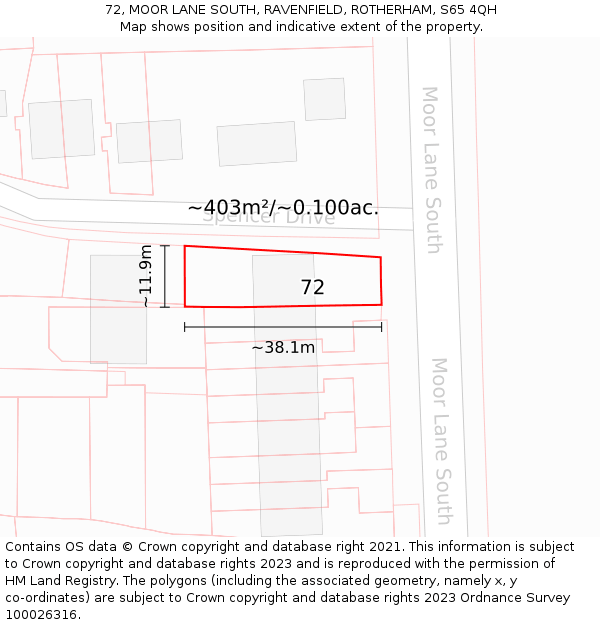 72, MOOR LANE SOUTH, RAVENFIELD, ROTHERHAM, S65 4QH: Plot and title map