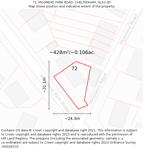 72, MOOREND PARK ROAD, CHELTENHAM, GL53 0JY: Plot and title map