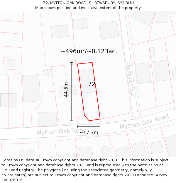 72, MYTTON OAK ROAD, SHREWSBURY, SY3 8UH: Plot and title map