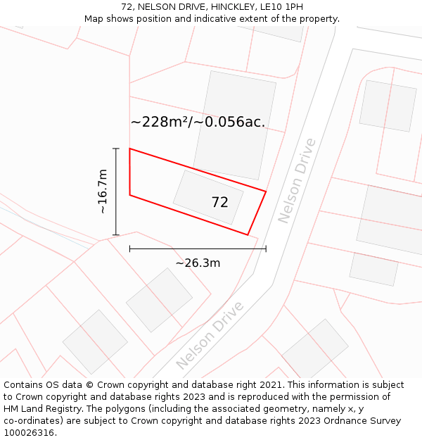 72, NELSON DRIVE, HINCKLEY, LE10 1PH: Plot and title map
