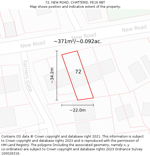 72, NEW ROAD, CHATTERIS, PE16 6BT: Plot and title map