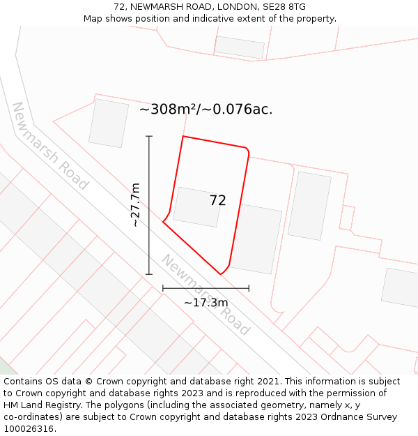 72, NEWMARSH ROAD, LONDON, SE28 8TG: Plot and title map