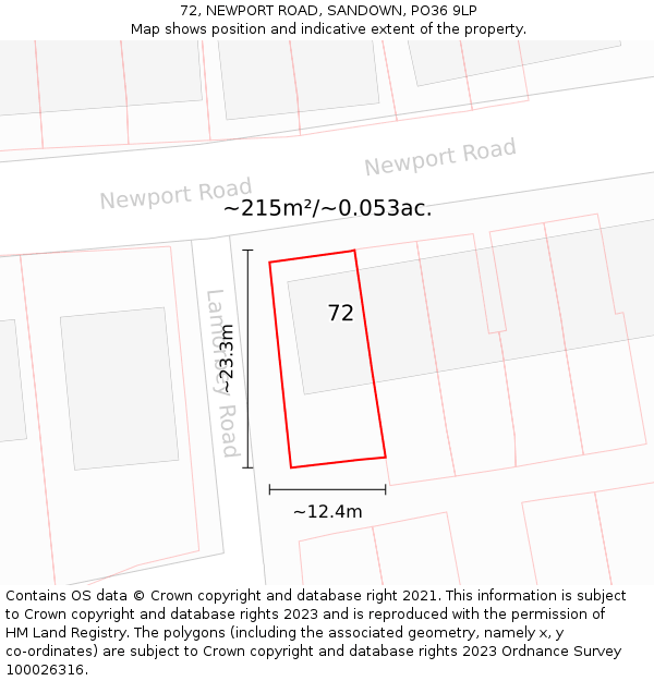 72, NEWPORT ROAD, SANDOWN, PO36 9LP: Plot and title map