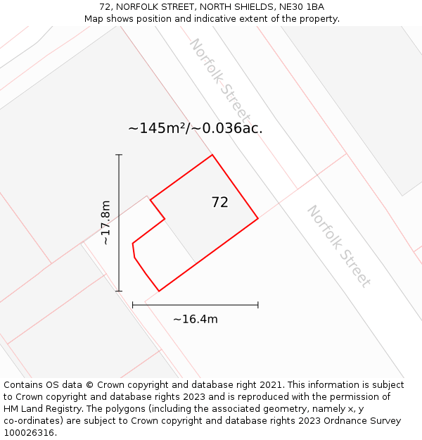 72, NORFOLK STREET, NORTH SHIELDS, NE30 1BA: Plot and title map