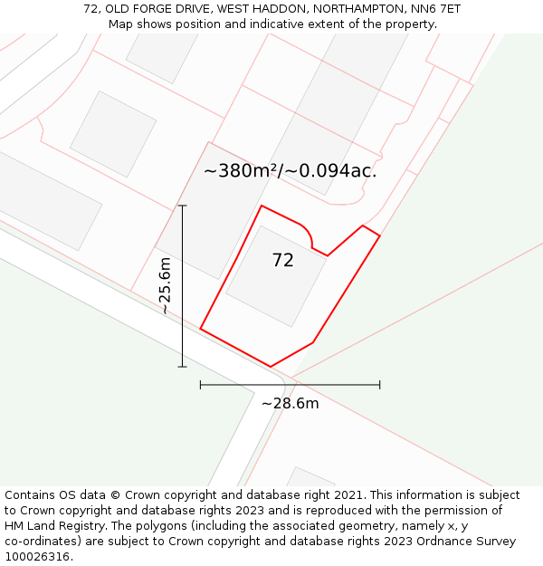 72, OLD FORGE DRIVE, WEST HADDON, NORTHAMPTON, NN6 7ET: Plot and title map