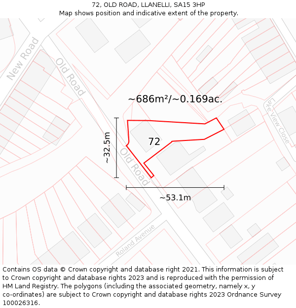 72, OLD ROAD, LLANELLI, SA15 3HP: Plot and title map