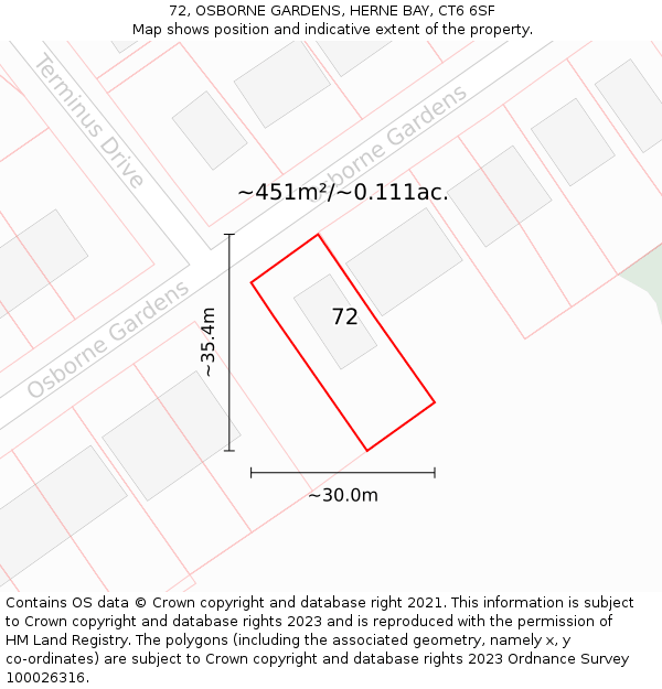72, OSBORNE GARDENS, HERNE BAY, CT6 6SF: Plot and title map