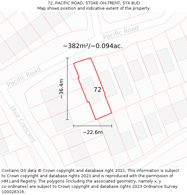 72, PACIFIC ROAD, STOKE-ON-TRENT, ST4 8UD: Plot and title map
