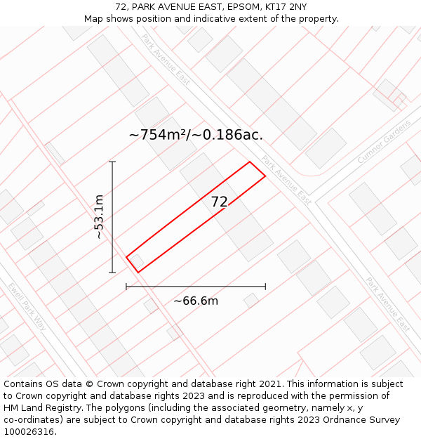 72, PARK AVENUE EAST, EPSOM, KT17 2NY: Plot and title map