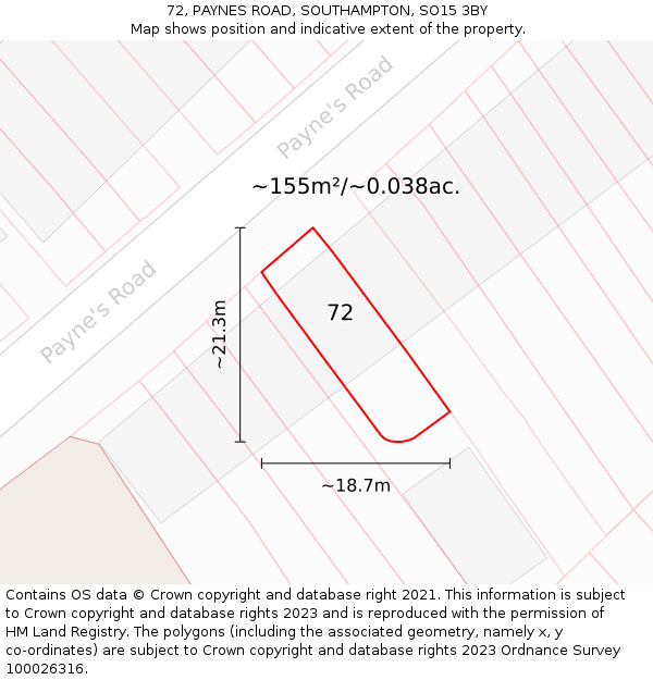 72, PAYNES ROAD, SOUTHAMPTON, SO15 3BY: Plot and title map