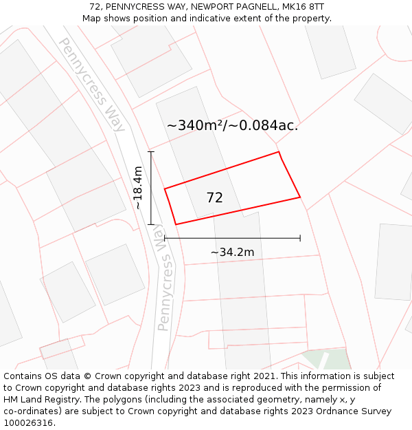 72, PENNYCRESS WAY, NEWPORT PAGNELL, MK16 8TT: Plot and title map