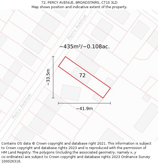 72, PERCY AVENUE, BROADSTAIRS, CT10 3LD: Plot and title map