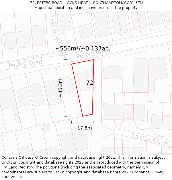 72, PETERS ROAD, LOCKS HEATH, SOUTHAMPTON, SO31 6EN: Plot and title map