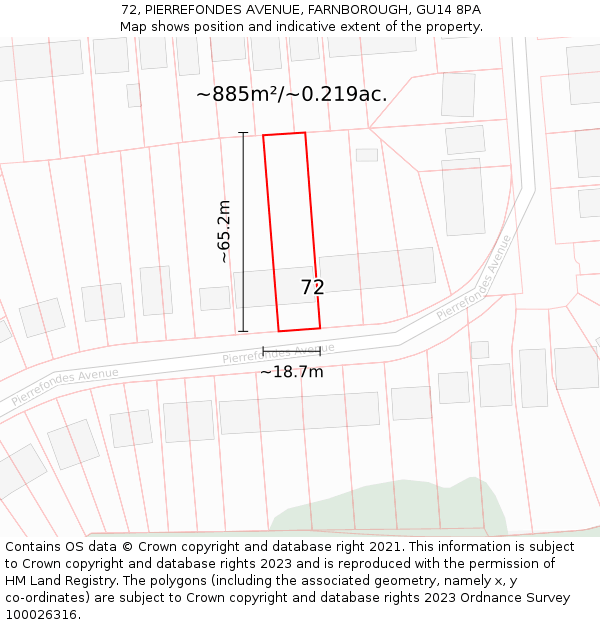 72, PIERREFONDES AVENUE, FARNBOROUGH, GU14 8PA: Plot and title map