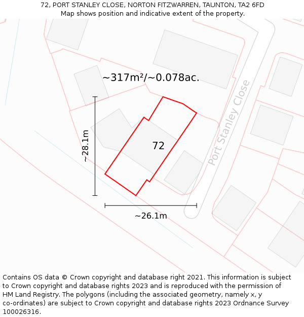 72, PORT STANLEY CLOSE, NORTON FITZWARREN, TAUNTON, TA2 6FD: Plot and title map