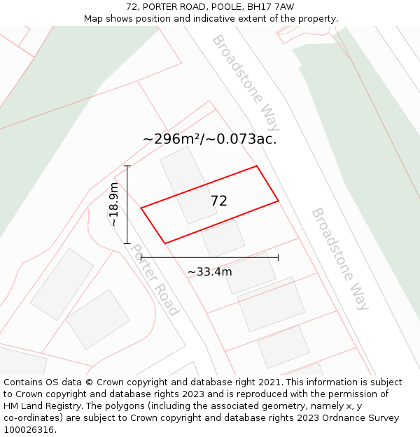 72, PORTER ROAD, POOLE, BH17 7AW: Plot and title map
