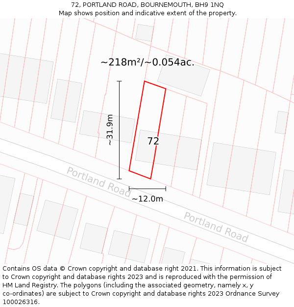 72, PORTLAND ROAD, BOURNEMOUTH, BH9 1NQ: Plot and title map