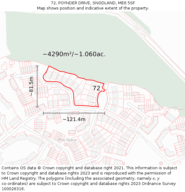 72, POYNDER DRIVE, SNODLAND, ME6 5SF: Plot and title map