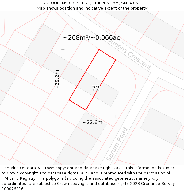 72, QUEENS CRESCENT, CHIPPENHAM, SN14 0NT: Plot and title map