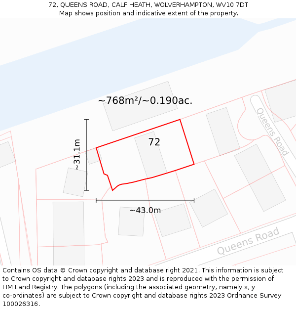 72, QUEENS ROAD, CALF HEATH, WOLVERHAMPTON, WV10 7DT: Plot and title map