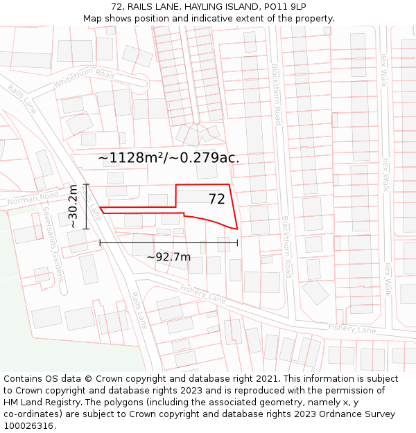 72, RAILS LANE, HAYLING ISLAND, PO11 9LP: Plot and title map