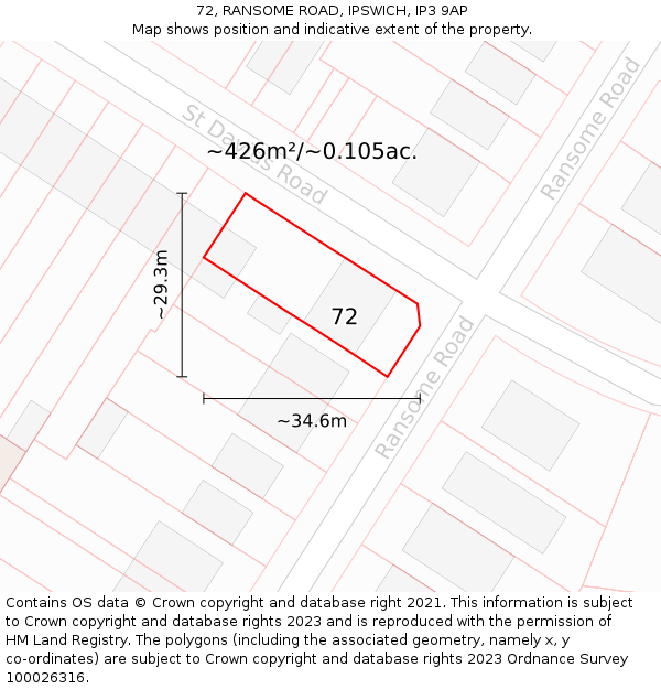 72, RANSOME ROAD, IPSWICH, IP3 9AP: Plot and title map