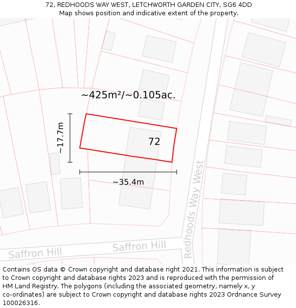 72, REDHOODS WAY WEST, LETCHWORTH GARDEN CITY, SG6 4DD: Plot and title map