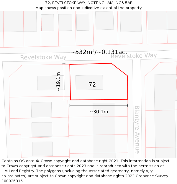 72, REVELSTOKE WAY, NOTTINGHAM, NG5 5AR: Plot and title map