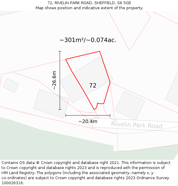 72, RIVELIN PARK ROAD, SHEFFIELD, S6 5GE: Plot and title map