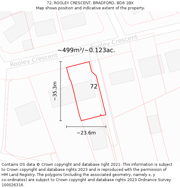 72, ROOLEY CRESCENT, BRADFORD, BD6 1BX: Plot and title map