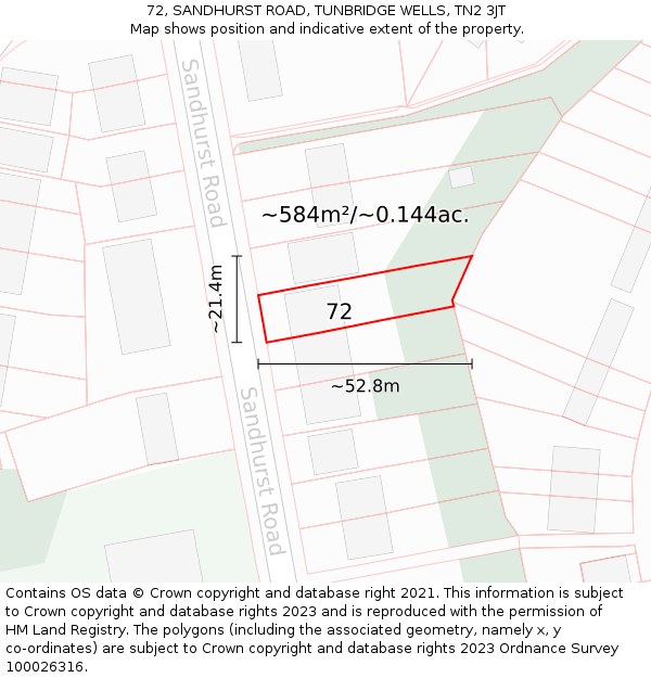 72, SANDHURST ROAD, TUNBRIDGE WELLS, TN2 3JT: Plot and title map