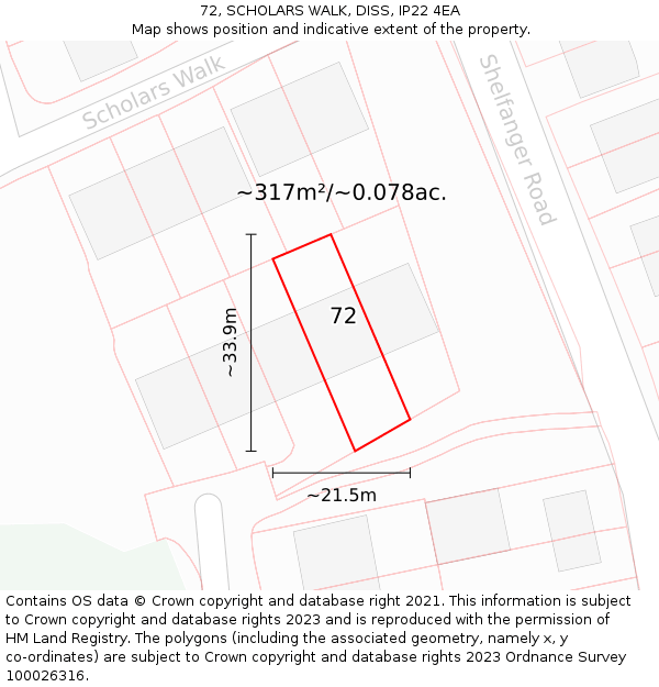 72, SCHOLARS WALK, DISS, IP22 4EA: Plot and title map