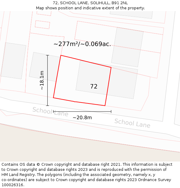 72, SCHOOL LANE, SOLIHULL, B91 2NL: Plot and title map
