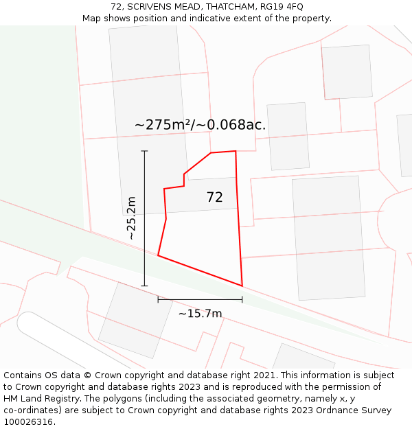 72, SCRIVENS MEAD, THATCHAM, RG19 4FQ: Plot and title map