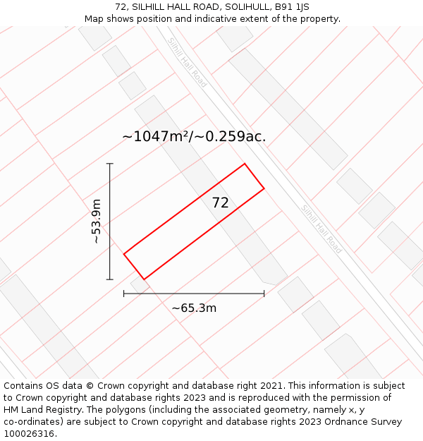 72, SILHILL HALL ROAD, SOLIHULL, B91 1JS: Plot and title map