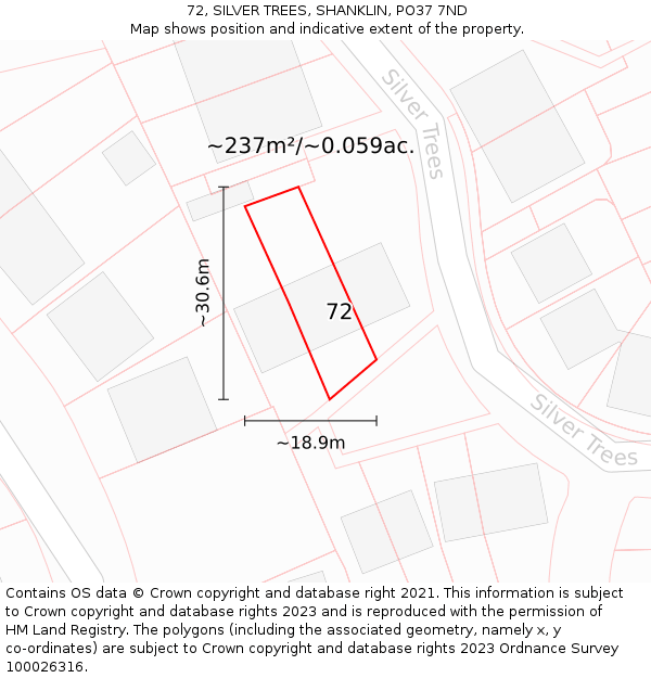 72, SILVER TREES, SHANKLIN, PO37 7ND: Plot and title map