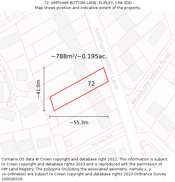 72, SMITHAM BOTTOM LANE, PURLEY, CR8 3DD: Plot and title map