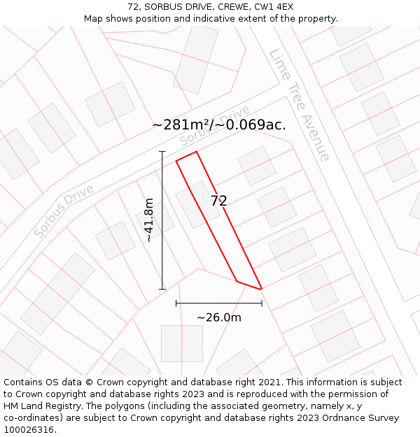 72, SORBUS DRIVE, CREWE, CW1 4EX: Plot and title map