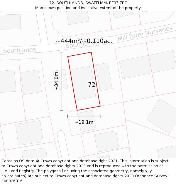 72, SOUTHLANDS, SWAFFHAM, PE37 7PG: Plot and title map