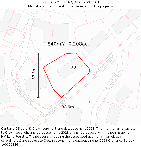 72, SPENCER ROAD, RYDE, PO33 3AH: Plot and title map
