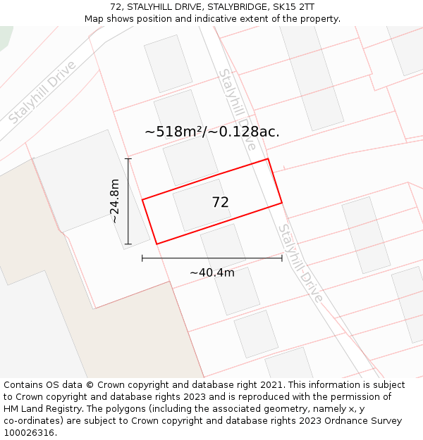 72, STALYHILL DRIVE, STALYBRIDGE, SK15 2TT: Plot and title map