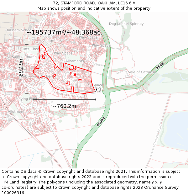 72, STAMFORD ROAD, OAKHAM, LE15 6JA: Plot and title map