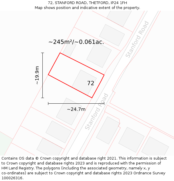 72, STANFORD ROAD, THETFORD, IP24 1FH: Plot and title map