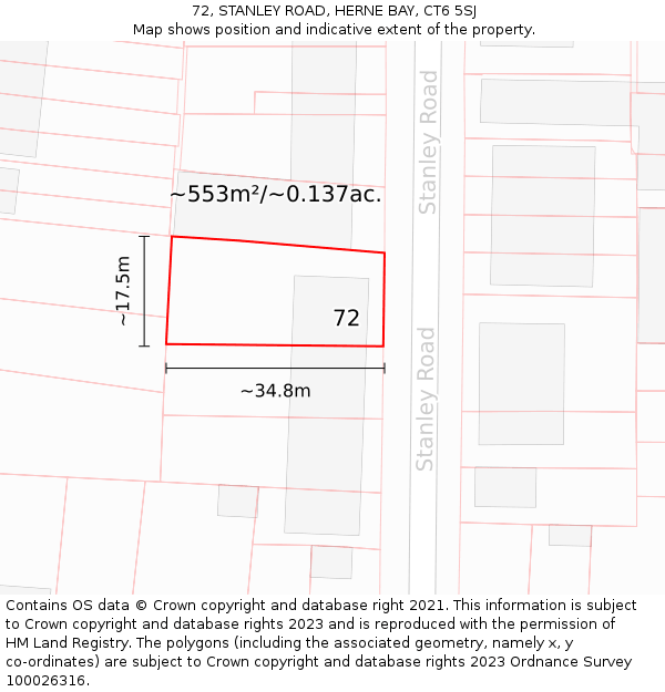 72, STANLEY ROAD, HERNE BAY, CT6 5SJ: Plot and title map