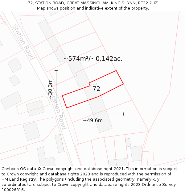 72, STATION ROAD, GREAT MASSINGHAM, KING'S LYNN, PE32 2HZ: Plot and title map