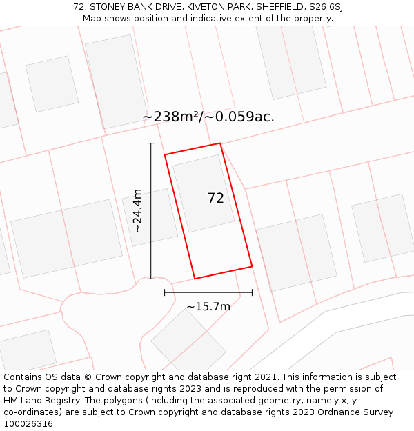 72, STONEY BANK DRIVE, KIVETON PARK, SHEFFIELD, S26 6SJ: Plot and title map